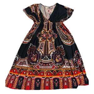 Y2K CristinaLove Boho Grunge V-Neck Shift Dress Tunic Shirt Blouse M